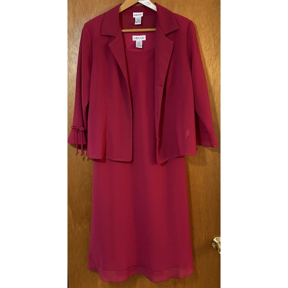 Vintage J.G. Hook 2 pc Sleeveless Cranberry dress with long sleeve jacket SZ 12